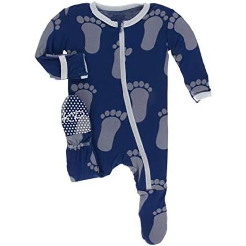 KicKee Pants Print Footie with Zipper, Fitting Long Sleeve Pajama Baby Bodysuit, Ultra Soft Everyday One Piece Loungewear