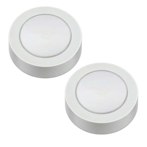 Great Value Wireless Frosted LED Puck Lights 2 Pack Tap On/Off Closet Cabinet Light