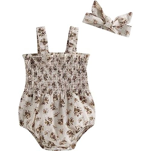 Newborn Baby Girls Strap Romper Ruched Floral Muslin Onesie Summer Sleeveless Halter Outfits