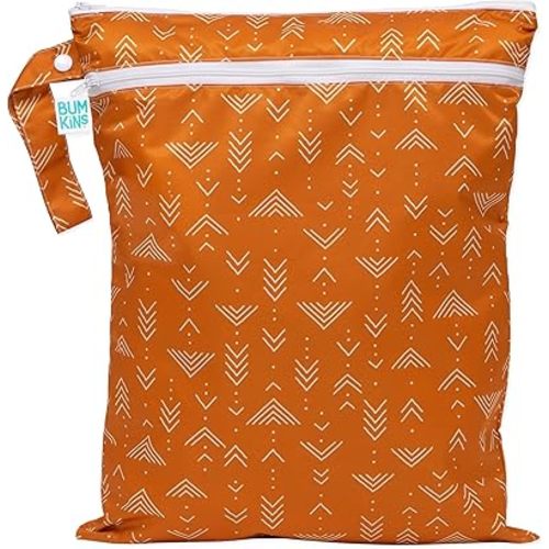 Bumkins Waterproof Wet Dry Bag for Baby, Travel, Swim Suit, Cloth Diapers, Pump Parts, Pool, Gym Clothes, Toiletry, Strap to Stroller, Daycare, Zip Reusable Bag, Wetdry Packing Pouch, Boho Orange