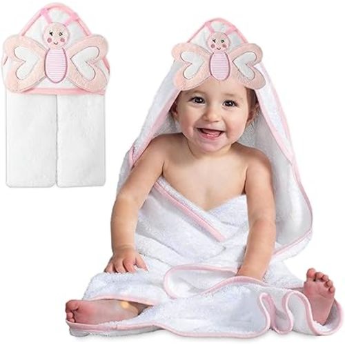 Mother's Choice Baby Hooded Towel - Large 33x33 Inch, 100% Cotton, Ultra-Soft & Absorbent Bath Towel for Newborns, Infants, Boys & Girls (Butterfly)