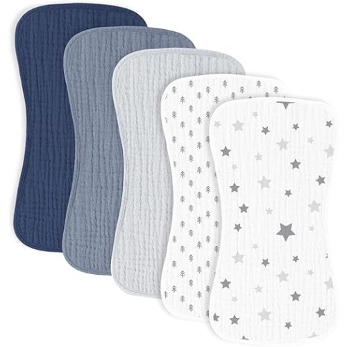 5 Pack Muslin Baby Burp Cloths- Neutral Muslin Burping Cloths for Baby Boys Girls and Newborn Towel, Unisex- Large Absorbent Burp Cloths-20x10 Inches