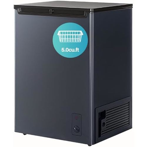5.0 CU.FT Chest Freezer - Compact Deep Freezer with 7 Temperature Settings, Low Noise Operation, And Removable Basket, Ideal for Dorms, Apartments, And Home Kitchens.
