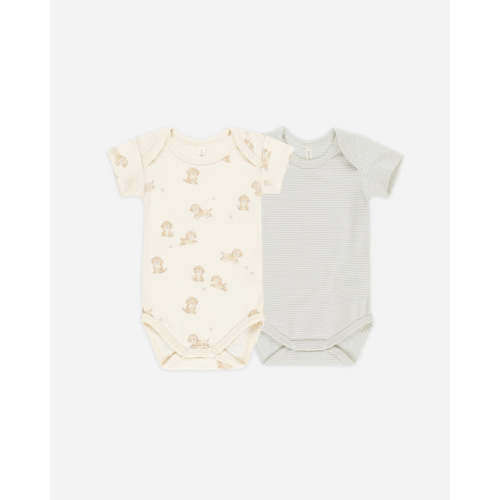 Short Sleeve Bodysuit, 2 Pack || Puppies, Sky Micro Stripe – Quincy Mae