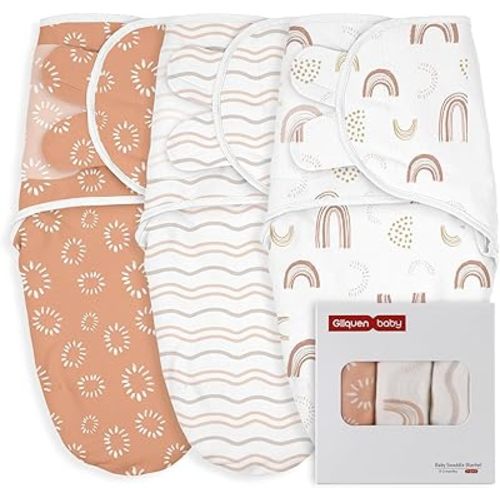 GLLQUEN BABY Swaddles for Newborn - 3 Pack Swaddle 0-3 Months, for Newborn Baby Boys and Girls, Soft Swaddle Blanket Wrap, Easy Change, Rainbow & Waves