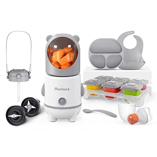 Baby Food Maker, Morfone 17 in 1 Set Baby Food Blender, Baby Food Processor for Fruit Meat with Baby Food Containers Pacifier Baby Essentials Gift (Grey)
