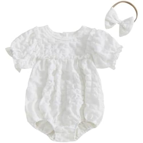 Smocked Baby Girl Clothes Newborn Girl Bubble Romper Short Sleeve Jumpsuit Summer Outfit Cute Infant Clothing
