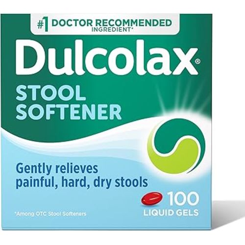 Dulcolax Stool Softener Laxative Liquid Gel Capsules, Gentle Constipation Relief for Hard, Dry Stools, Docusate Sodium 100 mg, 100 Count