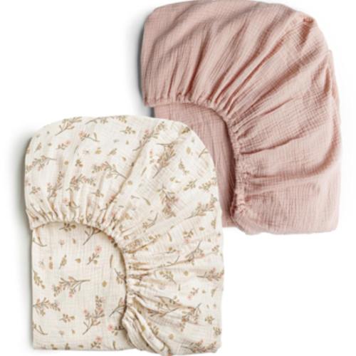Konssy Muslin Crib Sheets for Girl Boy, 2 PCS Soft and Breathable Cotton Baby Sheets for Standard Crib Mattress, 52"x 28" (Floral, Pink)