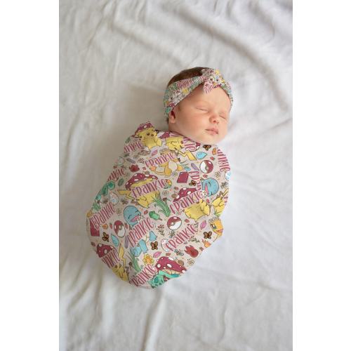 Personalized swaddle Pokemon baby cosplay, hospital reveal outfit, baby shower gift, pokemon receiving blanket, gamer baby gift
