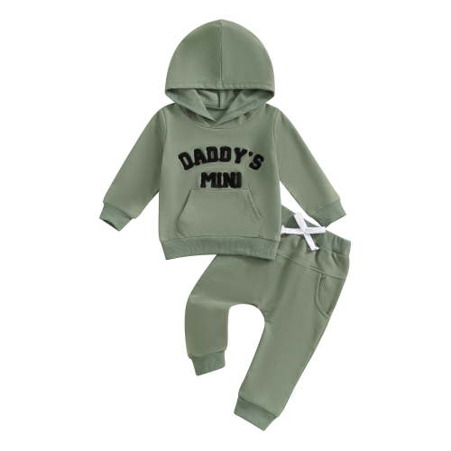 Baby Toddler Boy Fall Hooded Clothing Set 0 6 12 18 24 Months 2T 3T Letter Embroidery Long Sleeve Hoodie and Elastic Sweatpants 2 Piece Outfits