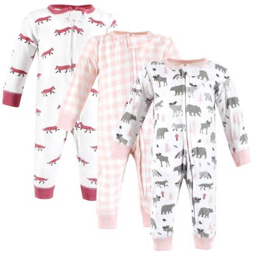 Hudson Baby Infant Girl Cotton Sleep and Play, Girl Woodland Animals, 3-6 Months
