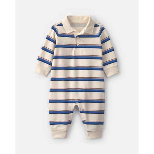 Baby Boy Striped French Terry Long-Sleeve Jumpsuit - Blue/Cream | Carter's
