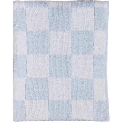 Living Textiles Blue Check Chenille Knitted Soft Baby Blanket - Reversible Premium Cozy Fabric for Best Comfort - for Infant,Toddler,Newborn,Nursery,Boy,Throw,Crib,Stroller