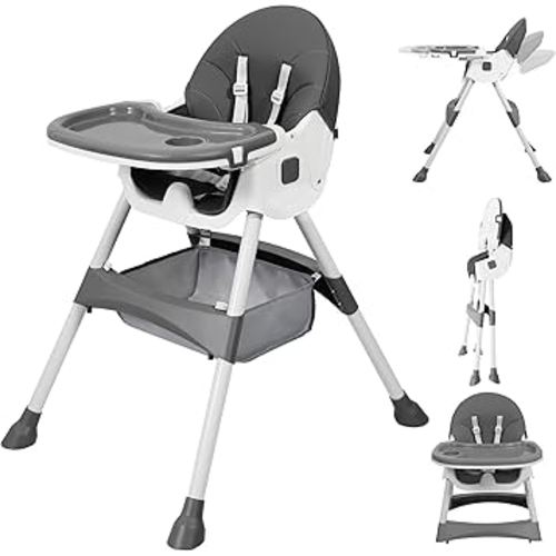 Baby High Chair, 6 in 1 Convertible High Chairs for Babies and Toddlers with 5-Point Safety Harness,Foldable High Chair for Space-Saving, Adjustable Dining Tray,Backrest & Height,Easy to Clean Surface
