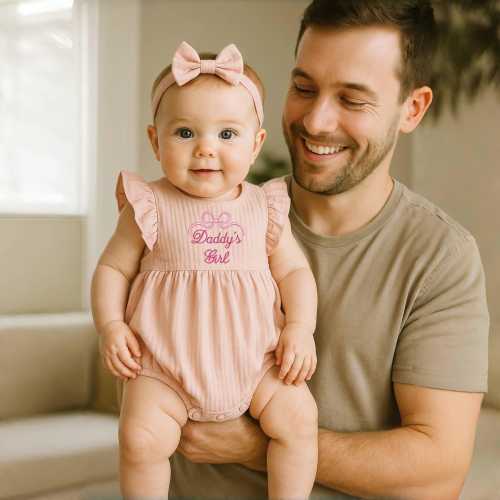 Daddy's Girl Baby Bubble Romper, First Father's Day, Fathers Day Outfit, Infant Outfit, Embroidered Dress, Summer Sundress, Daughter Outfit