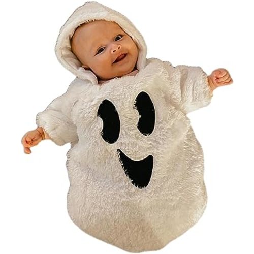 Infant Baby Girl Boy Halloween Outfits Long Sleeve Jumpsuit Ghost Romper One Piece Fall Winter Hoodie Bodysuit