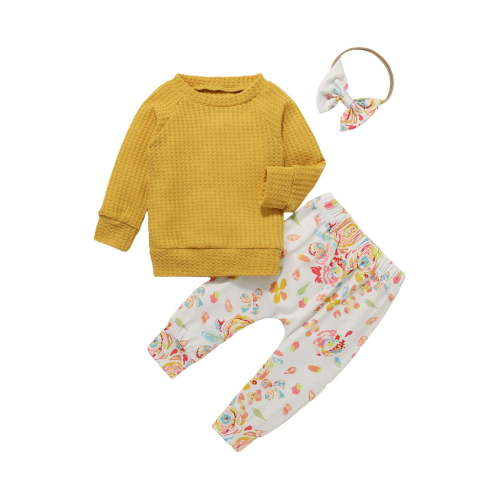 EnJoCho Baby Play Outfit Toddler Girl Long Sleeve Hoodie Floral Print Pant Suit with Headband for 0 to 4 Years Small Kids Holiday Party Clothing Trendy Set