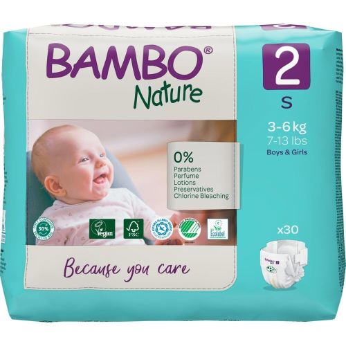 Bambo Nature Hypoallergenic Baby Diapers, Eco-Labeled Diapers, Enhanced Leakage Protection, Totally Chlorine-Free, Skin Friendly, and Super Absorbent - Size 2 (30 Count)