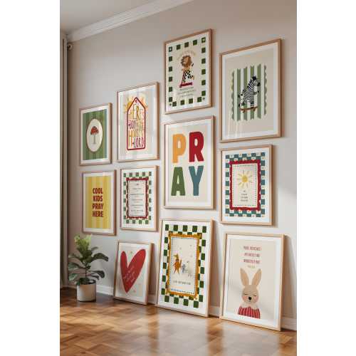 Christian Nursery Wall Art Set of 20, Bible Verse Kids Room Decor, Hand Drawn Scripture Prints, Neutral Baby Room Gallery, Digital Download