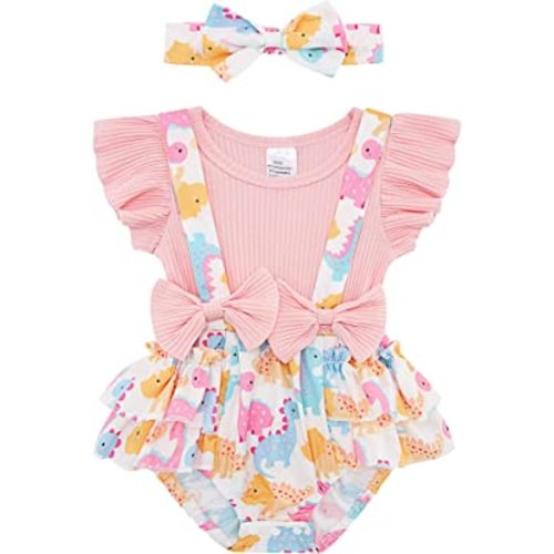 UNICOMIDEA Baby Girls Clothes 0-18 Months Bodysuit Ruffle Sleeve Newborn Outfit Romper With Headband