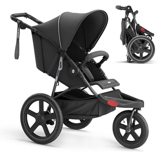 Jogging Stroller, All-Terrain Frame, 12"/16" Inflatable Tires with Angled Valve, Disc Hand Brake & Foot Brake, Adjustable Handlebar, Foldable Jogger Stroller for Babies & Toddlers