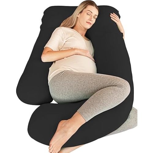 Cute Castle Cooling Cover Pregnancy Pillows, Soft U-Shape Maternity Pillow with Removable Cover - Full Body Pillows for Adults Sleeping - Pregnancy Must Haves - Jumbo 57 Inch - Black