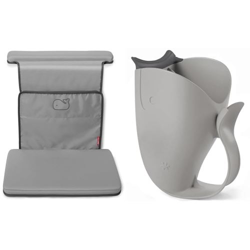 Skip Hop Baby Bath All-in-One Elbow Saver and Kneeler with Tear-Free Waterfall Rinser Cup, Grey