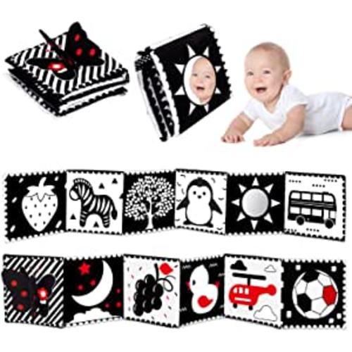 Black and White High Contrast Baby Toys 0-6 6-12 Months Soft Book for Newborn Brain Development Tummy Time Toys Infant Sensory Crinkle Toys 0-3 3-6 Month Montessori Learning Activities for Babies