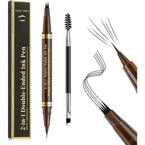 MAKI YIKA Microblading Eyebrow Pencil, Waterproof Eyebrow Pen with 4 Tip Brow Pen and Precise Brow Pencil to Create Natural Hair-Like Brows with Dual-ended Eyebrow Brush (A-Dark Brown)
