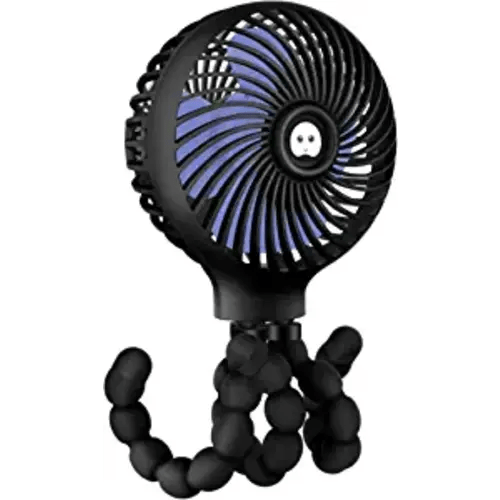 TRELC Mini Handheld Stroller Fan, Personal Portable Baby Fan with Flexible Tripod, 2024 Upgraded Version, Gift for Children, Rechargeable Fan for Office Room Car Traveling BBQ Gym Fan (Black)