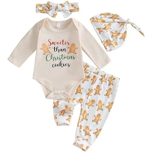 My First Christmas Baby Girl Boy Outfit Long Sleeve Romper Onesie Top+Pants+Headband Fall Winter Clothes