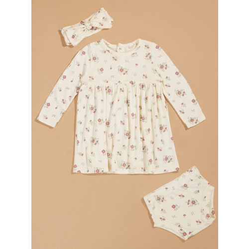 Rose Ribbed Dress And Bloomer Set in Beige | Tullabee