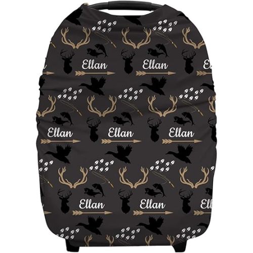 Personalized Deer Woodland Baby Car Seat Covers with Name, Custom Nursing Cover Breastfeeding for Babies, Carseat Canopy for Boys and Girls, Infant Stroller Cover, Breathable Carseats Cover