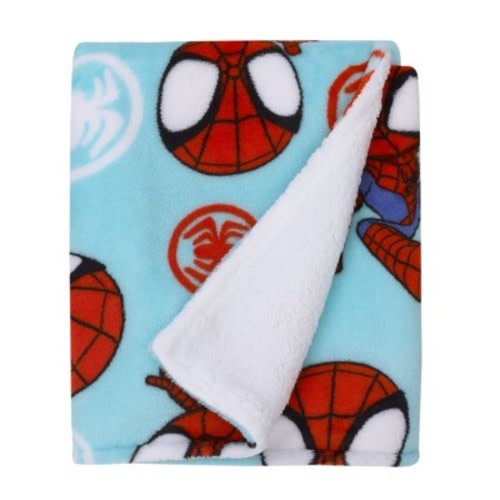 NoJo Marvel Spidey Light Blue, Red and White Super Soft Cuddly Plush Toddler Blanket