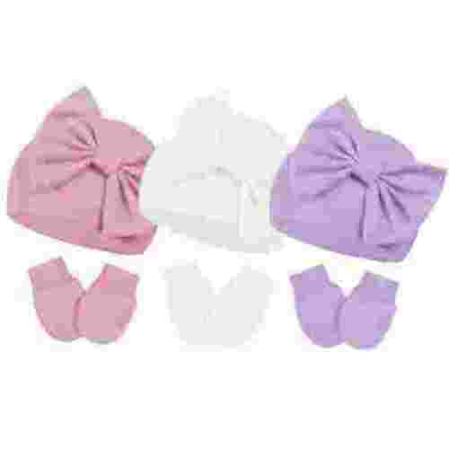 Bow Newborn Hats and Gloves Cute Winter Beanie Todder Girl with Elastic Wrist Baby Girls Mittens Infant Hat and Mitten for Newborn Boy 3 Sets for 0-6 Months