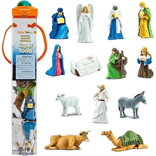 Safari Ltd. Nativity Super TOOB - 13 Hand-Painted Figurines including Mary, Joseph, Baby Jesus, Angel Gabriel, Shepherds, Animals, & 3 Wise Men - Educational Toy For Boys, Girls & Kids Ages 3+