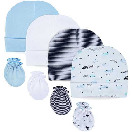 RATIVE No Scratch Mittens and Caps 100% Cotton for Newborn Baby 0-6 Months Boys Girls