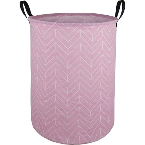 19.7" Round Kids Laundry Clothes Hamper Pink Laundry Basket with Handles,Baby Toys Storage Organizer Bins Laundry Gift Basket for Boys and Girls Room, Bedroom Decorate(Pink Geometry)