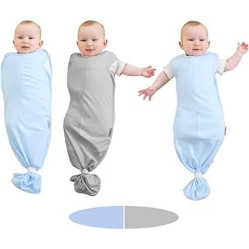 BlueSnail Newborn Swaddle Blanket, Adjustable Transition Swaddle,2 Packs (Gray+Light Blue)