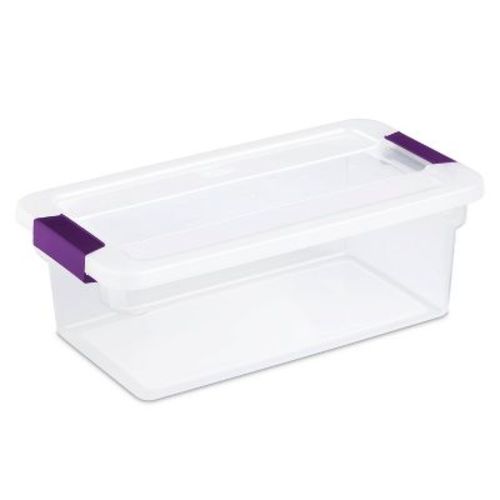 Sterilite 6qt Clear View Box Clear With Latches Purple: Small Storage Container, Portable & Stackable With Handles