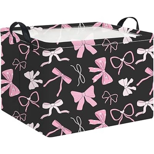 Rectangle Storage Basket with Handles,Collapsible Toys Bin,Books Box,Gift Basket(Bowknot)