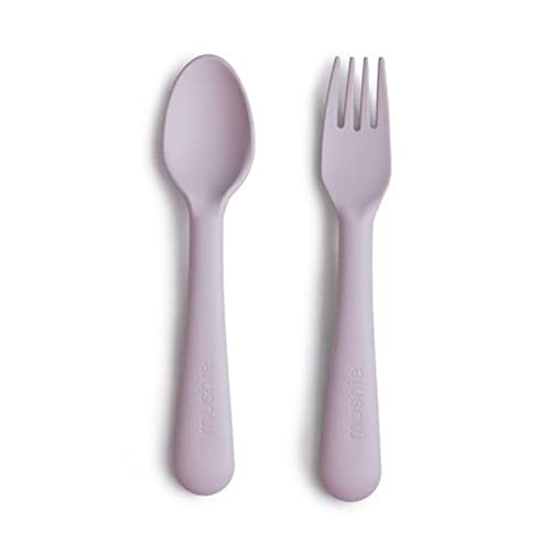 mushie Flatware Fork and Spoon Set For Kids | Made in Denmark (Soft Lilac)