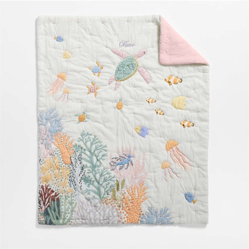 Personalized Coral Reef Dreams 100% Organic Cotton Baby Crib Quilt