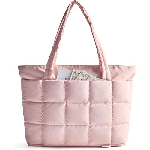 BAGSMART Expandable Tote Bag for Women, Puffer Work Tote Water-Resistant Quilted, Nurse and Carry-On Travel Gym Bag
