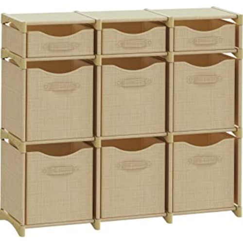 9 Cube Closet Organizers And Storage | Includes All Storage Cube Bins | Easy To Assemble Closet Storage Unit With Drawers | Room Organizer For Clothes, Baby Closet Bedroom, Playroom, Dorm (Beige)
