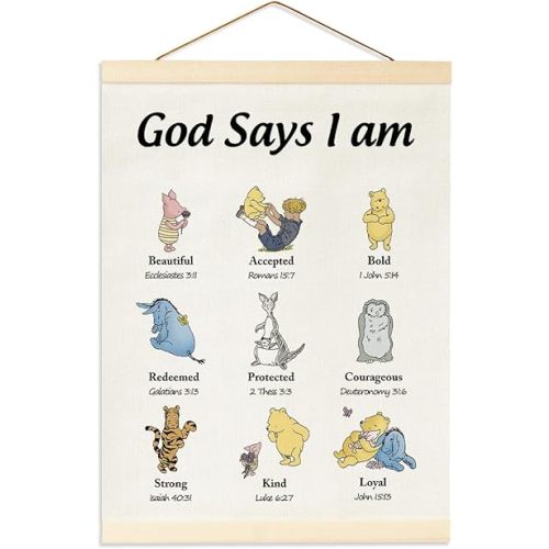 Winnie Nursery Decor-the Pooh Room Decor -Vintage Nursery Decor-Biblical Affirmations for Kids Canvas Wall Art-Christian Gifts for Women-Inspirational Wall Art-Birthday Gifts Religious Gifts