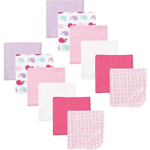Luvable Friends Unisex Baby Cotton Rich Washcloths, Girl Whale, One Size