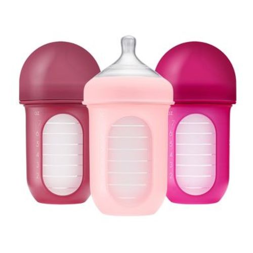 Boon Nursh Silicone Baby Bottles with Collapsible Silicone Pouch - 8 fl oz/3pk - Pink