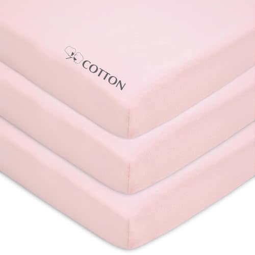 American Baby Company 3 Pack Fitted Mini Crib Sheets 38x24", Pink | 100% Natural Cotton Crib and Toddler Bed Sheets, Soft, Breathable & Hypoallergenic, Gentle on Skin, Neutral for Boys & Girls